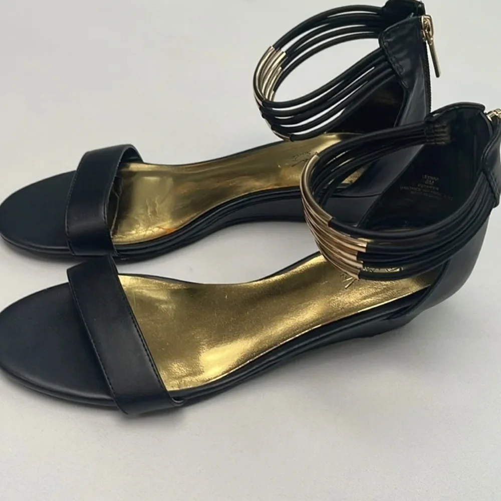 Women's Black Ankle-Strap Sandals with Gold Insole